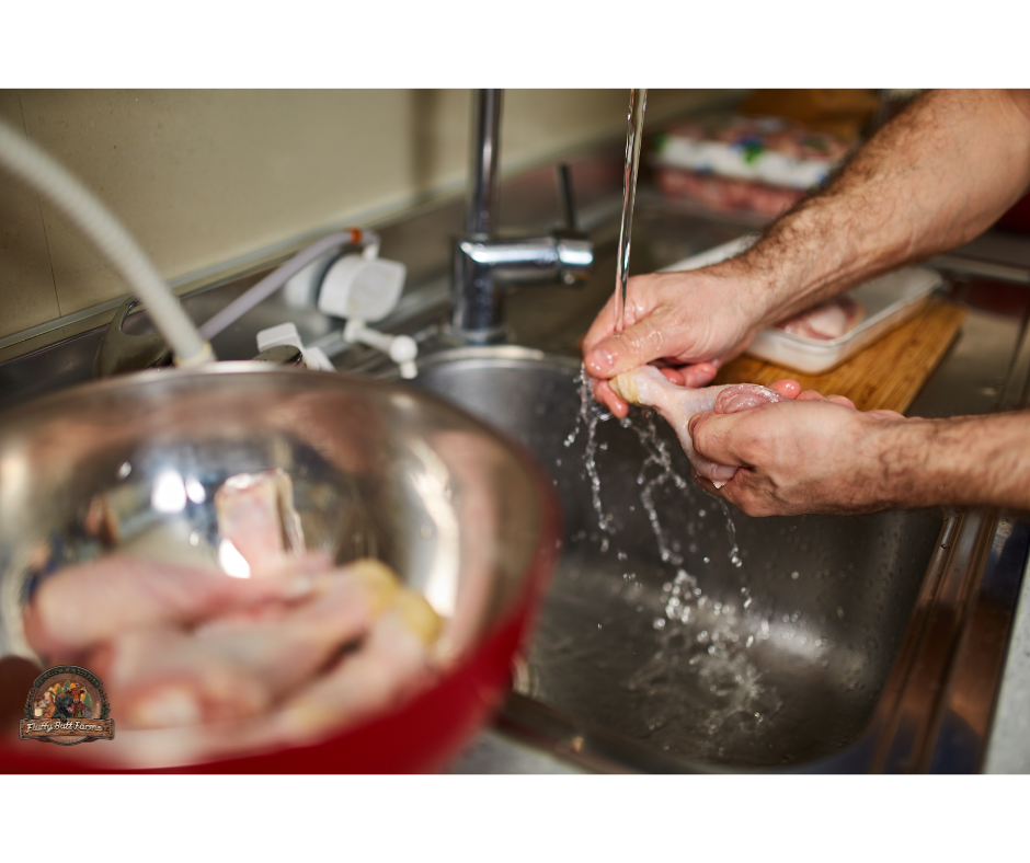 chicken being washed